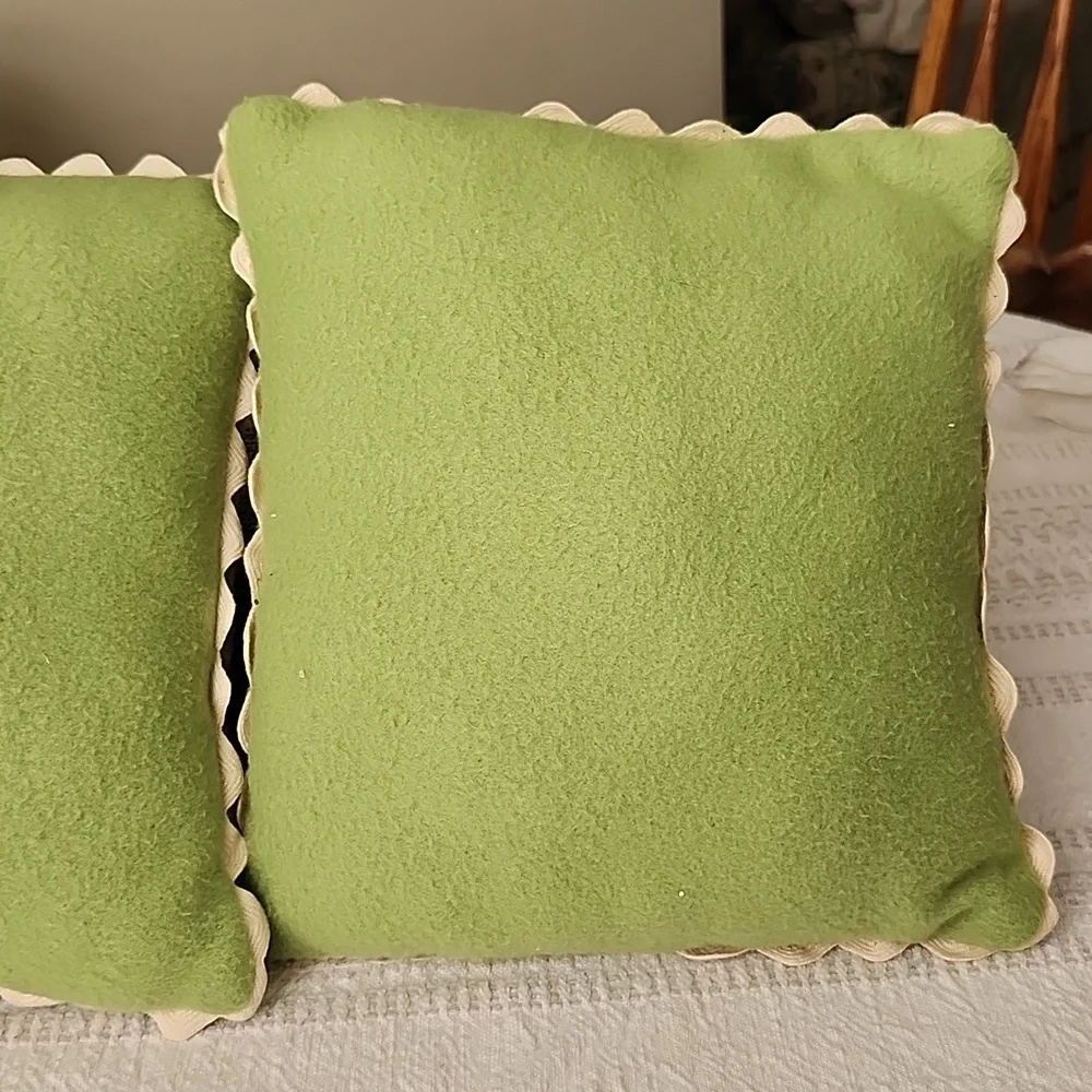 Handmade folk art birds on branch felt embroidered on decorative pillows earthy